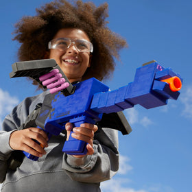 NERF Minecraft Ender Dragon Blaster fires with a simple pump and press mechanism