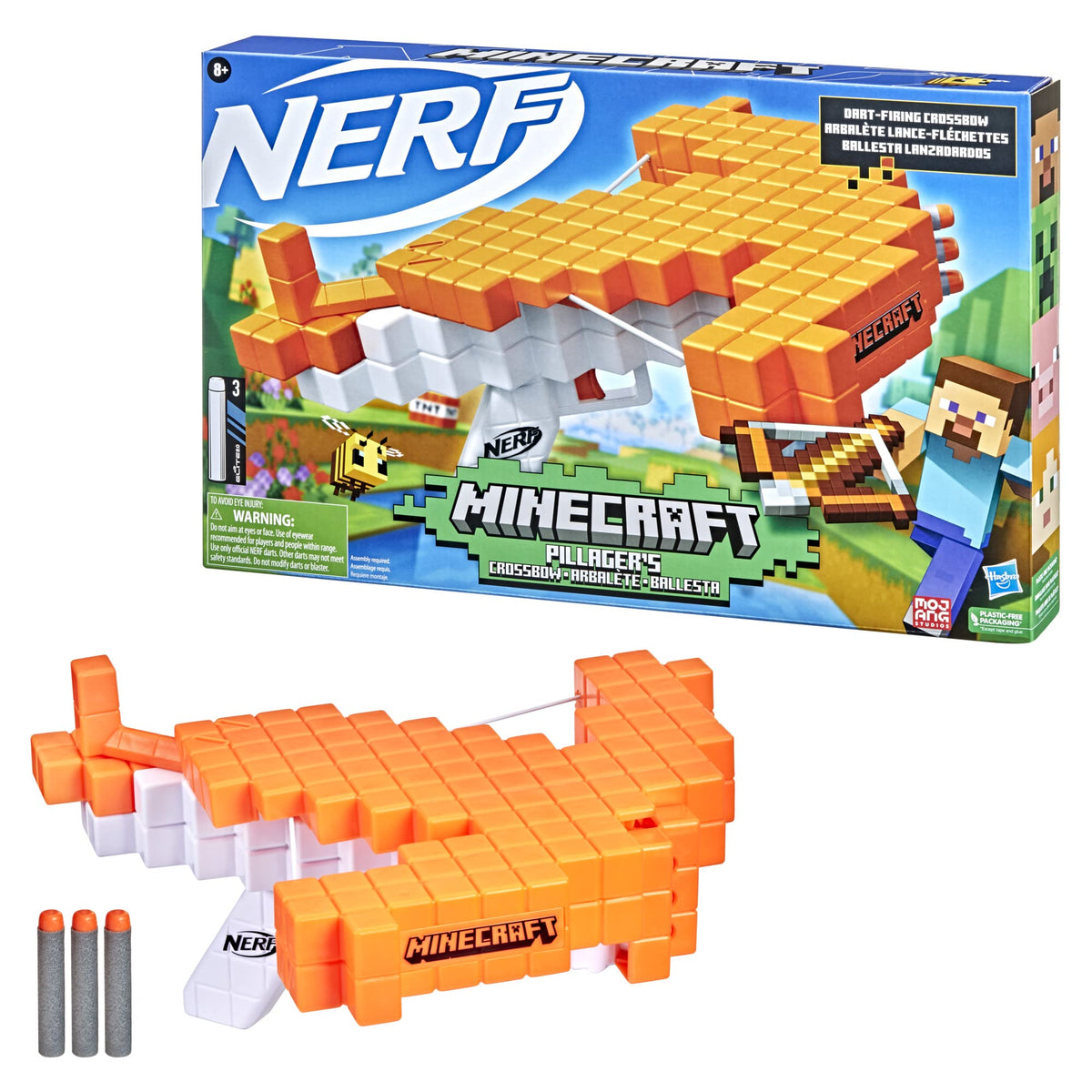 Nerf Minecraft Pillager's Crossbow in a dynamic battle scene.