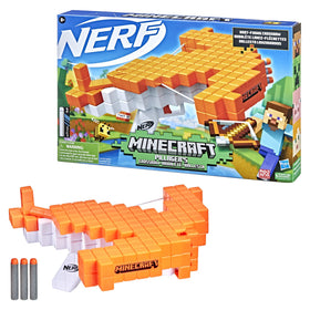 Nerf Minecraft Pillager's Crossbow in a dynamic battle scene.
