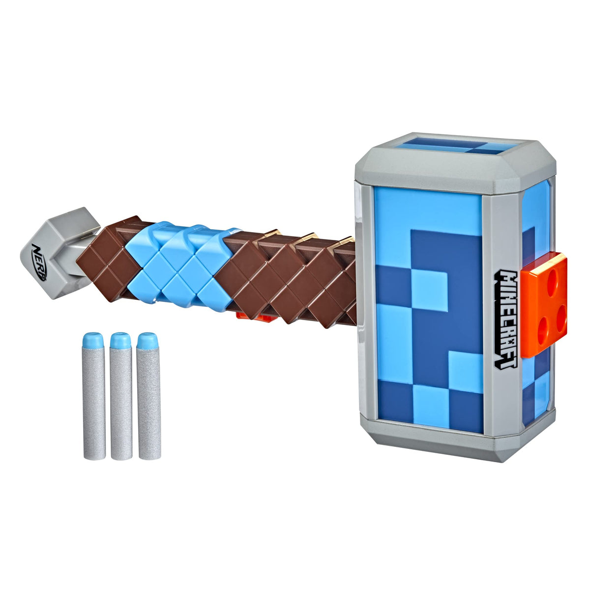 Nerf Minecraft Stormlander Hammer front view for indoor play.