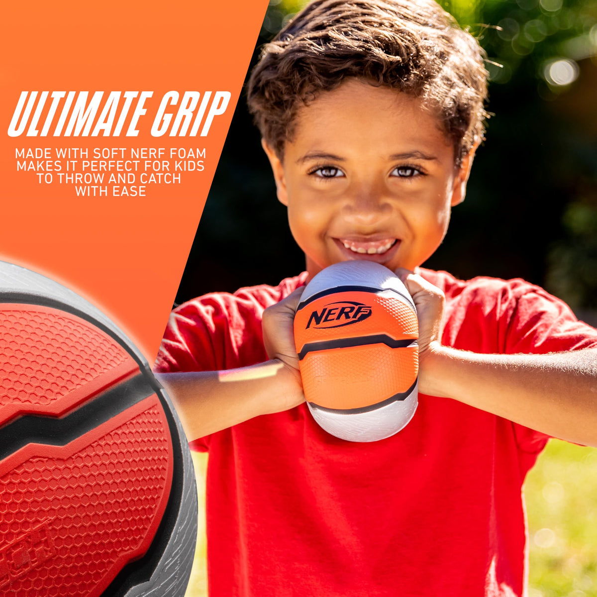 Nerf mini foam basketball highlighted for safe indoor and outdoor use.