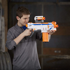Nerf Modulus Regulator barrel-scopes demonstrating aiming options