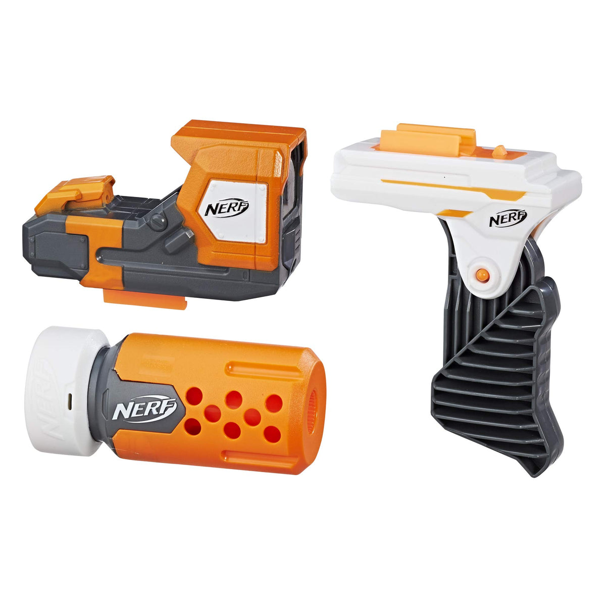 Nerf Modulus Stealth Upgrade Kit front view with modular parts for customizable blaster builds.