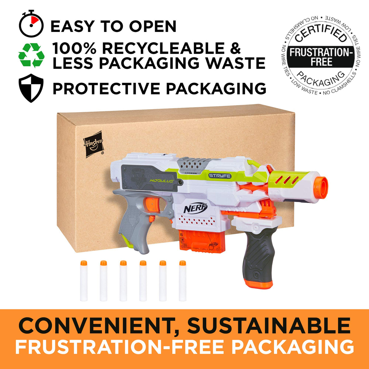 Nerf Modulus Stryfe drop grip attachment shown for stable one-handed blasting