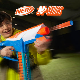 Nerf N Series Infinite Blaster with 16-dart storage visible on belt.
