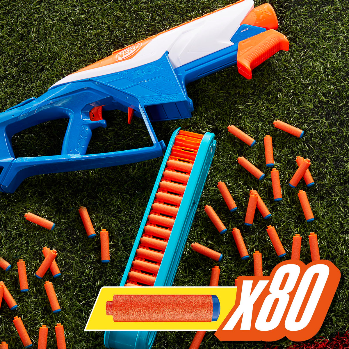 Nerf N Series outdoor battle setup with Infinite Blaster.