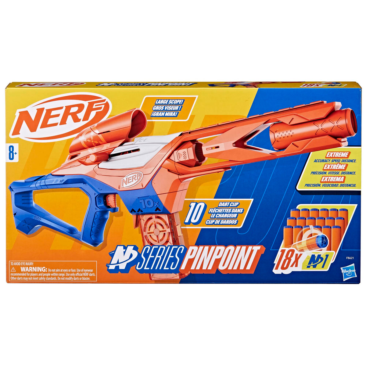 Nerf N Series Pinpoint Clip holds 10 darts for continuous action.