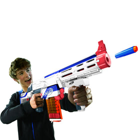 Nerf N-Strike Elite Retaliator 12-dart clip supports quick reloads.