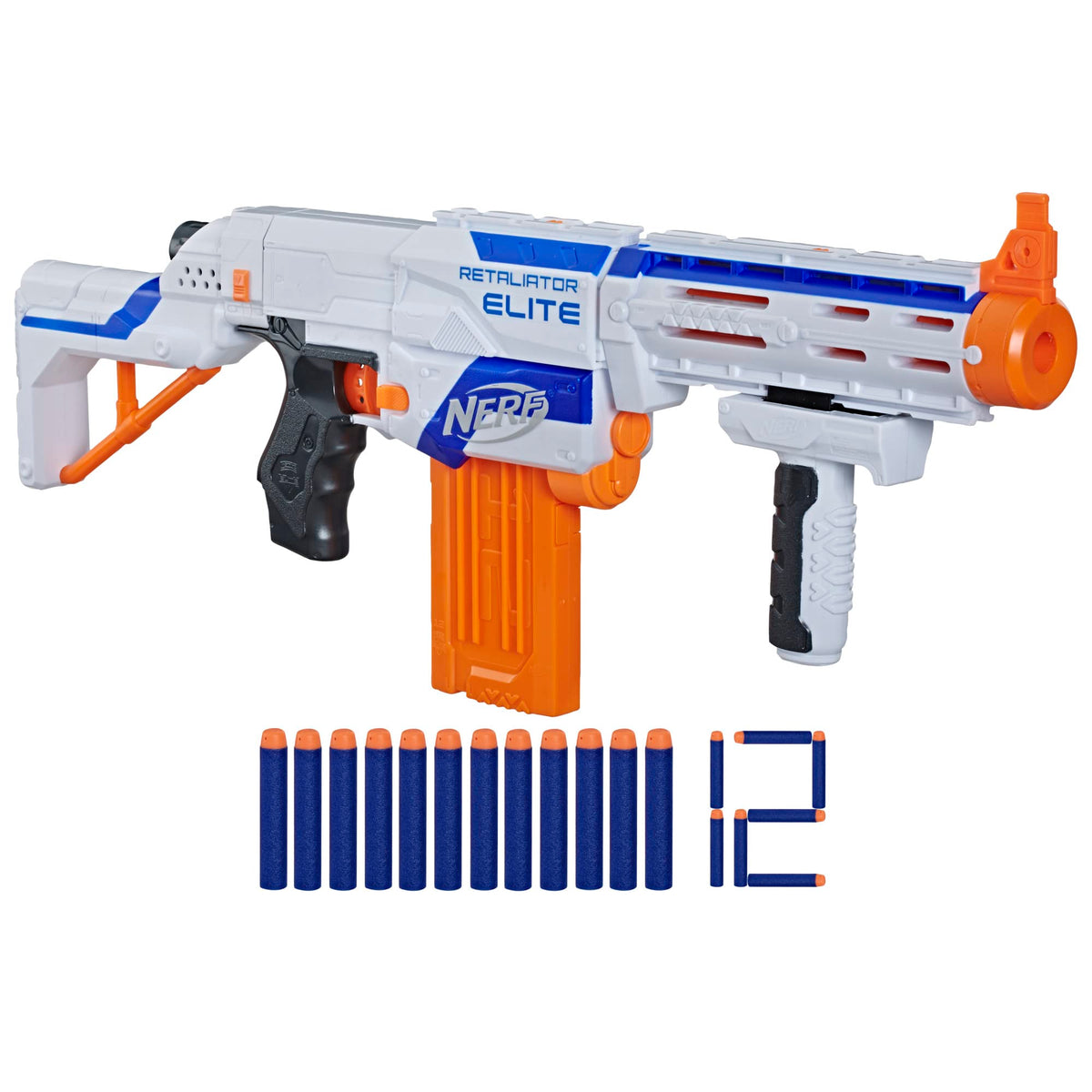 Nerf N-Strike Elite Retaliator stock attachment enhances stability in play.