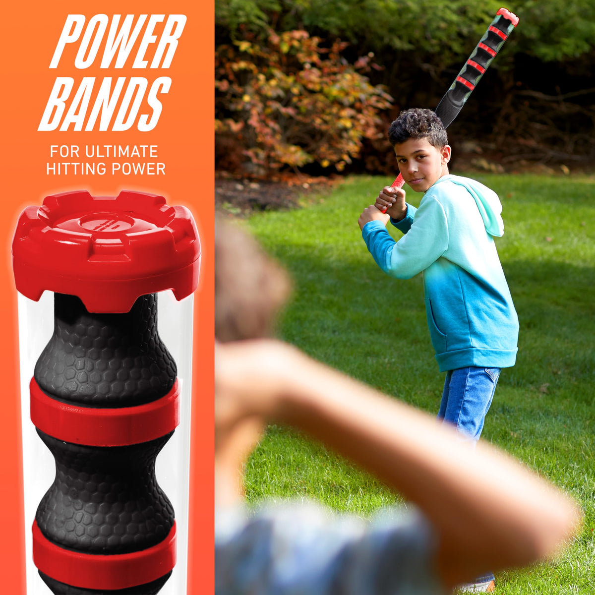 NERF Power Blast bat built-in power bands for a boosted sweet spot.