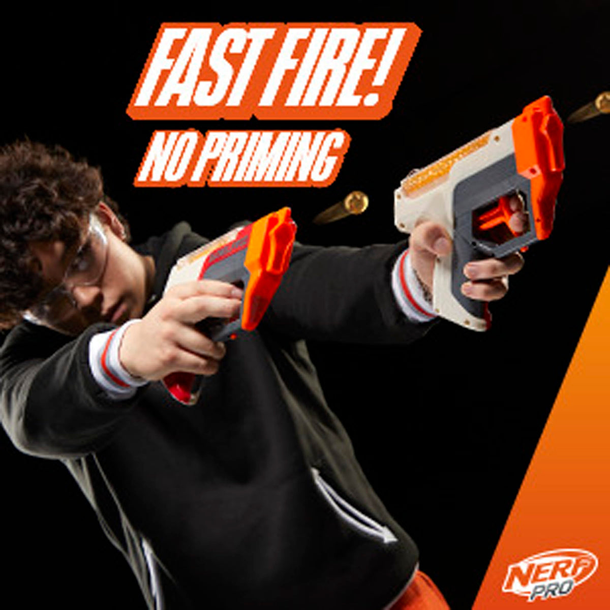 Nerf Pro Gelfire 100-round hopper on each blaster for sustained fire.