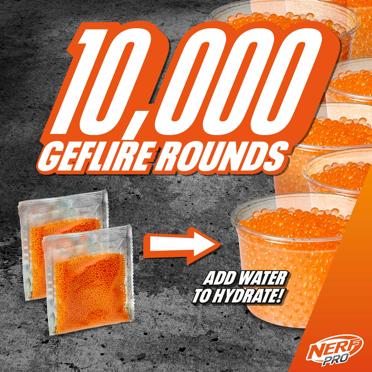 NERF Pro Gelfire dehydrated rounds hydrate to deliver high-velocity blasts.