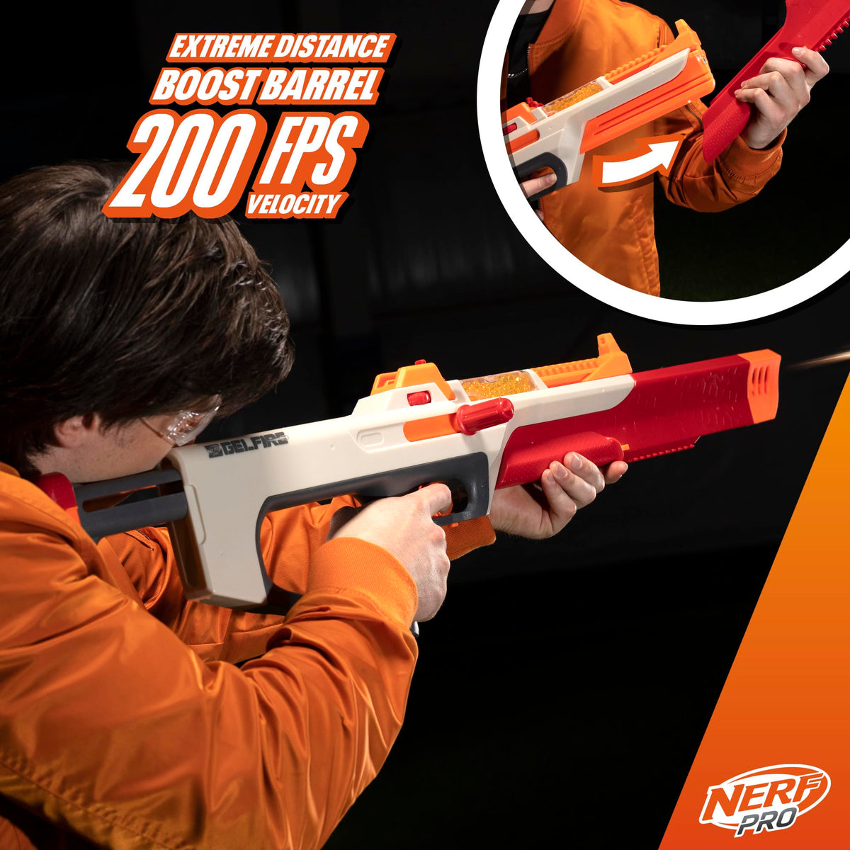Nerf Pro Gelfire Hopper loaded with rounds for continuous blasting