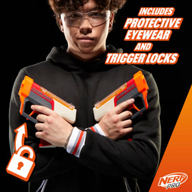 Nerf Pro Gelfire trigger lock helps secure blaster when idle.