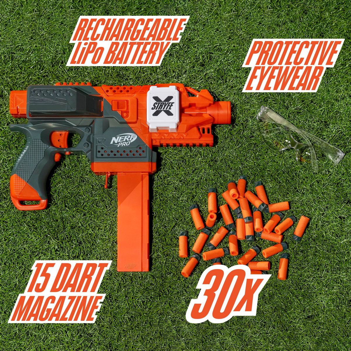 Nerf Pro Stryfe X 15-dart magazine for rapid reloading in battles.