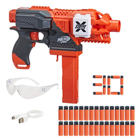 Nerf Pro Stryfe X blaster front view for fast-action play and quick handling.