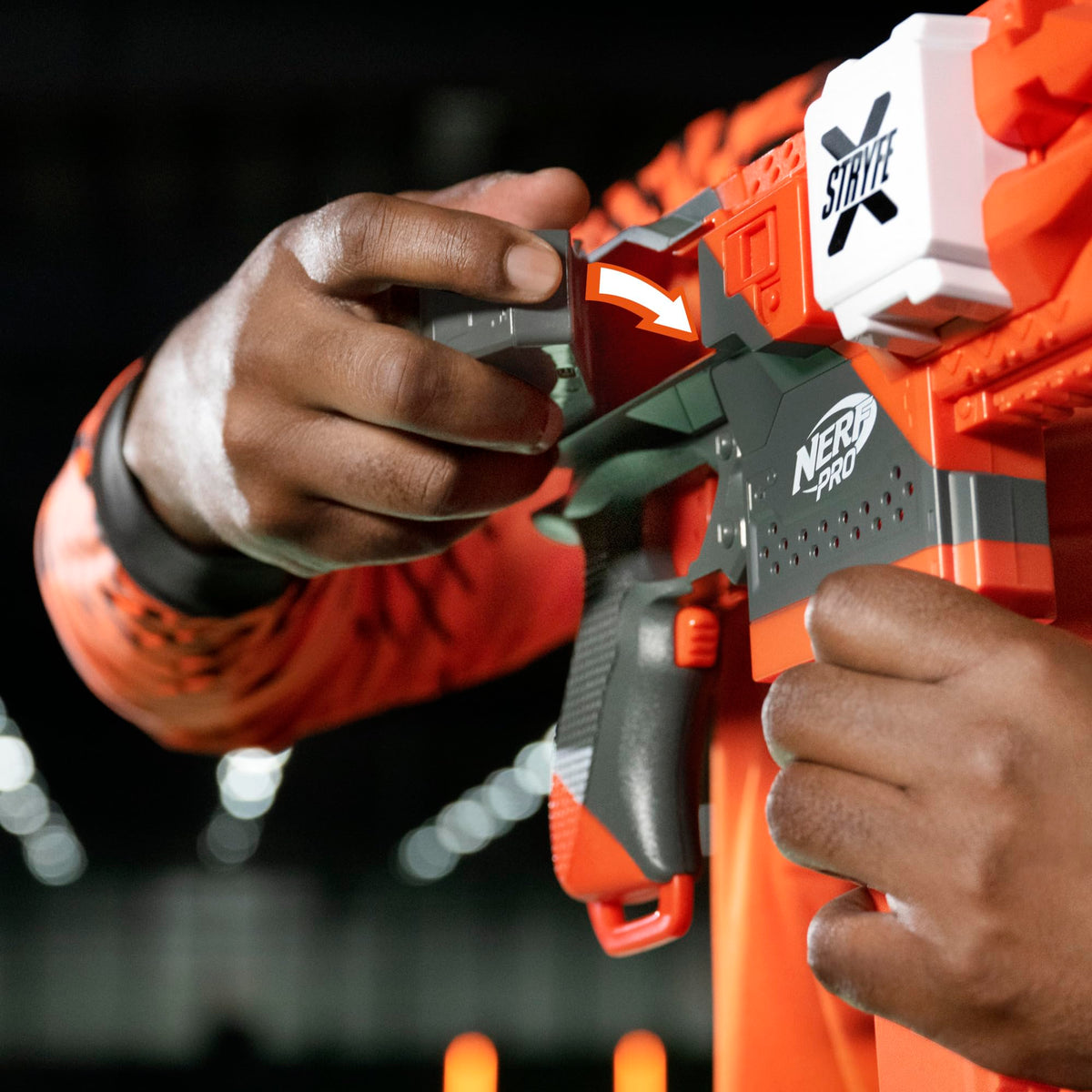 Nerf Pro Stryfe X compact design with a comfortable grip.