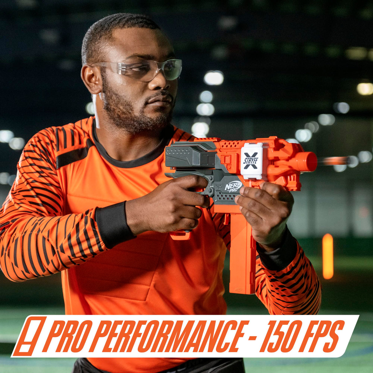 Nerf Pro Stryfe X rechargeable LiPo battery for continuous blasting sessions.