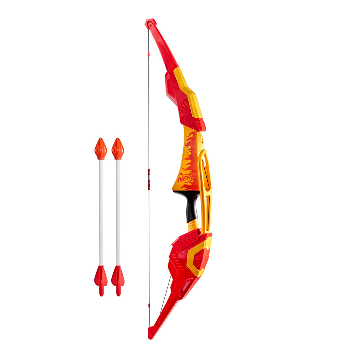 Nerf Pyrostrike Megabow assembled length shows bold flame design for epic backyard battles
