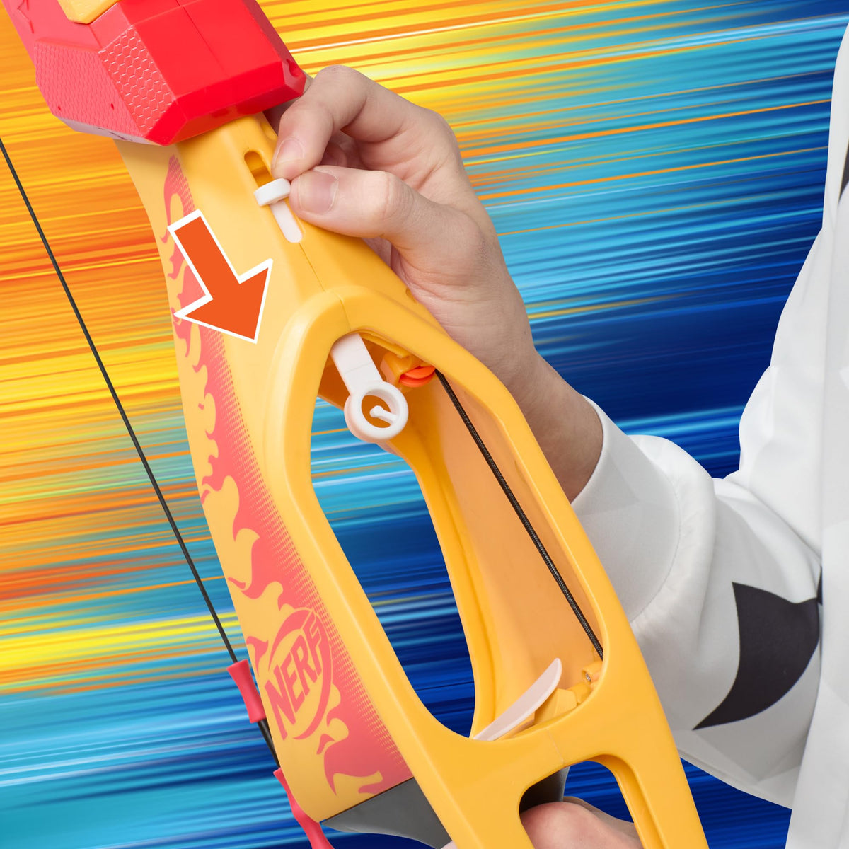 Nerf Pyrostrike Megabow includes two soft-tip arrows for safety