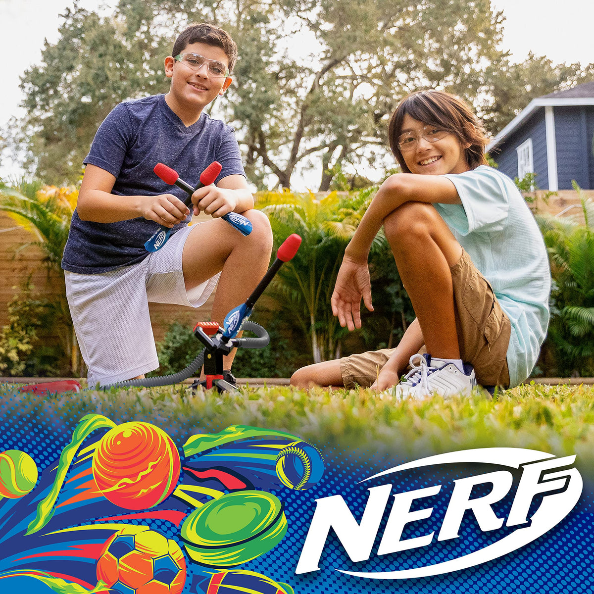 NERF Rip Rocket Launcher angled base shows adjustable launch angle for varied play.