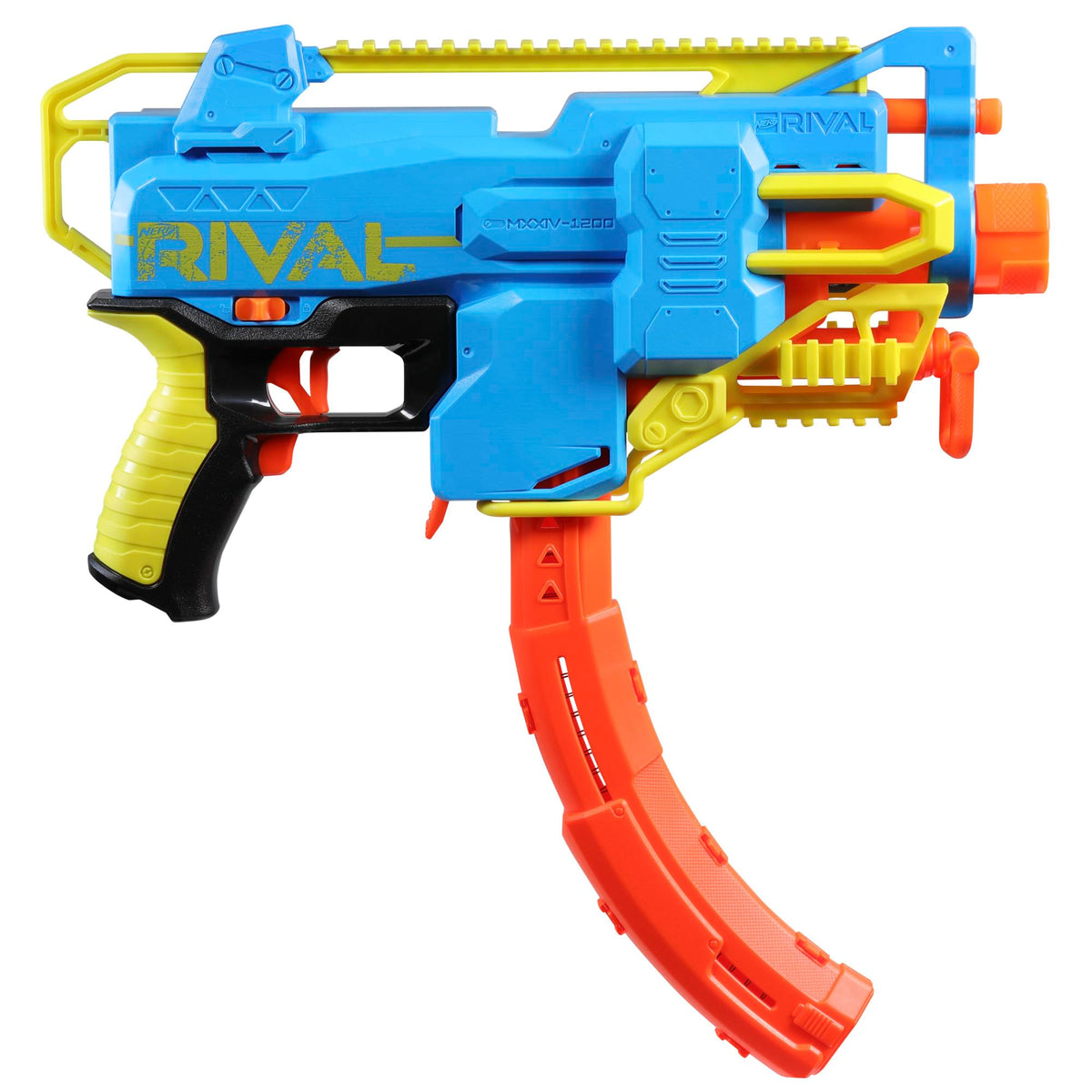 Nerf Rival curved 12-round magazine enables quick reloads.