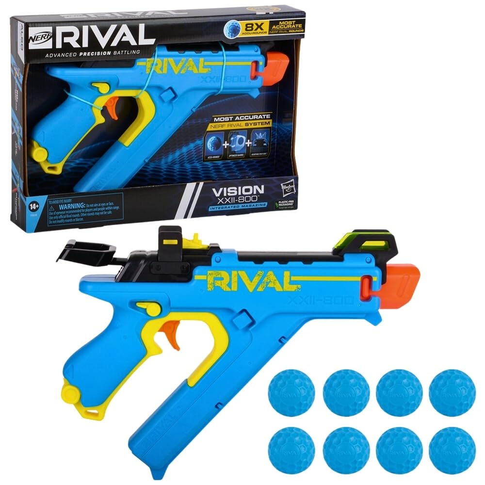 Nerf Rival Vision XXII-800 rear sight adjusts for precise aim during play