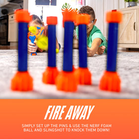 NERF Slingshot Challenge foam balls provide soft impact for safe family games.