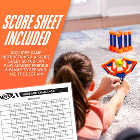 NERF Slingshot Challenge score sheet helps track accuracy and progress.