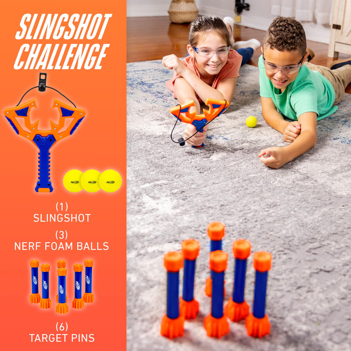NERF Slingshot Challenge sling design shows kid-friendly launcher for safe play.
