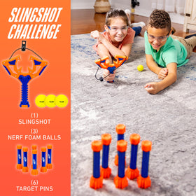 NERF Slingshot Challenge sling design shows kid-friendly launcher for safe play.
