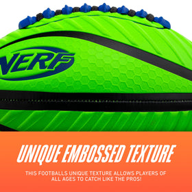 Embossed texture on NERF Spiral Grip Junior Football improves grip in all weather.
