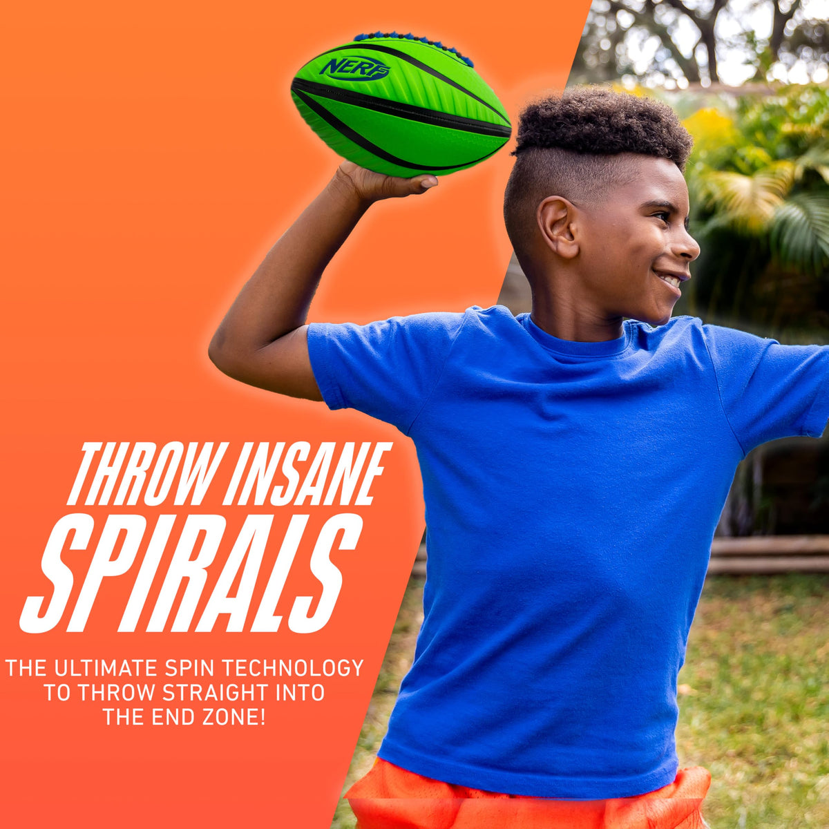 NERF Spiral Grip Junior Football showing patented SPACELACE for authentic spirals.