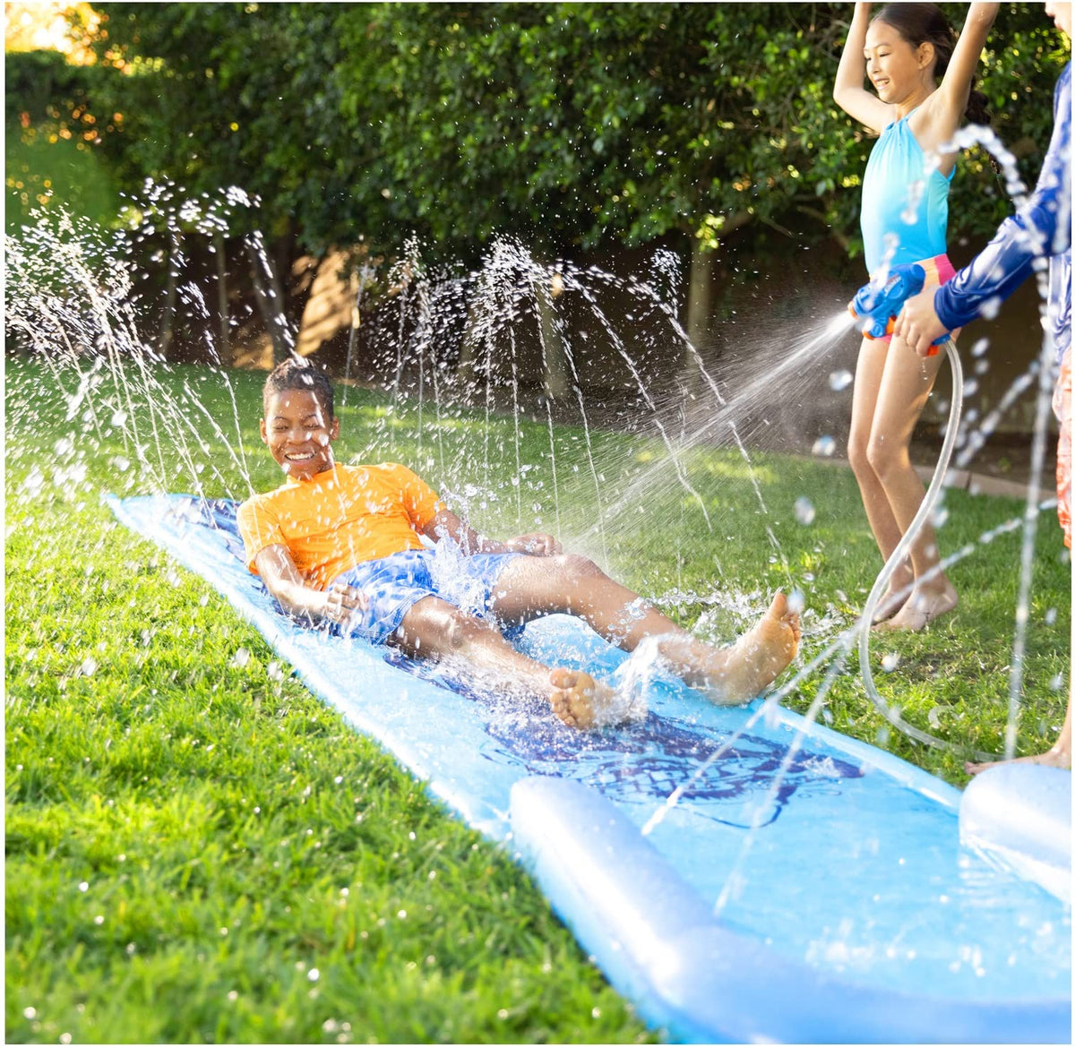 NERF Super Soaker Blast slide with padded splash pool for safe outdoor play