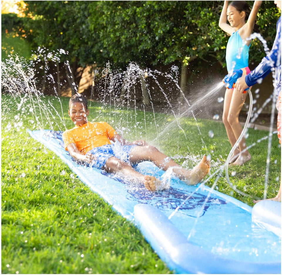 NERF Super Soaker Blast slide with padded splash pool for safe outdoor play