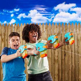 Nerf Super Soaker translucent tanks show water level during quick fill.