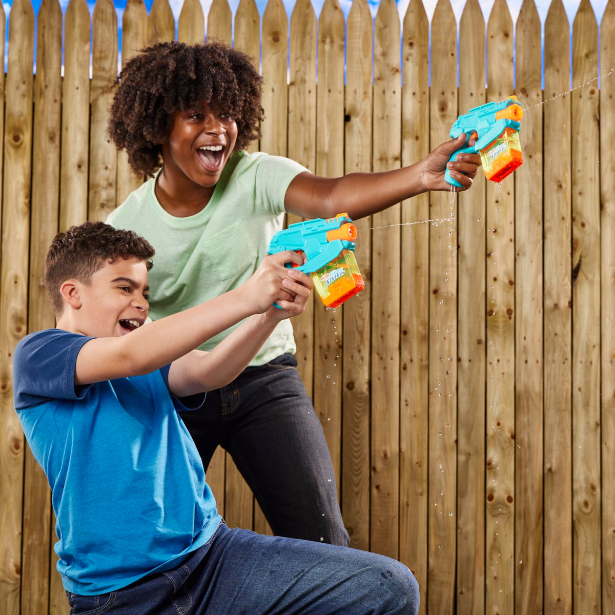 Nerf Super Soaker trigger-pull action delivers a lively spray at friends.