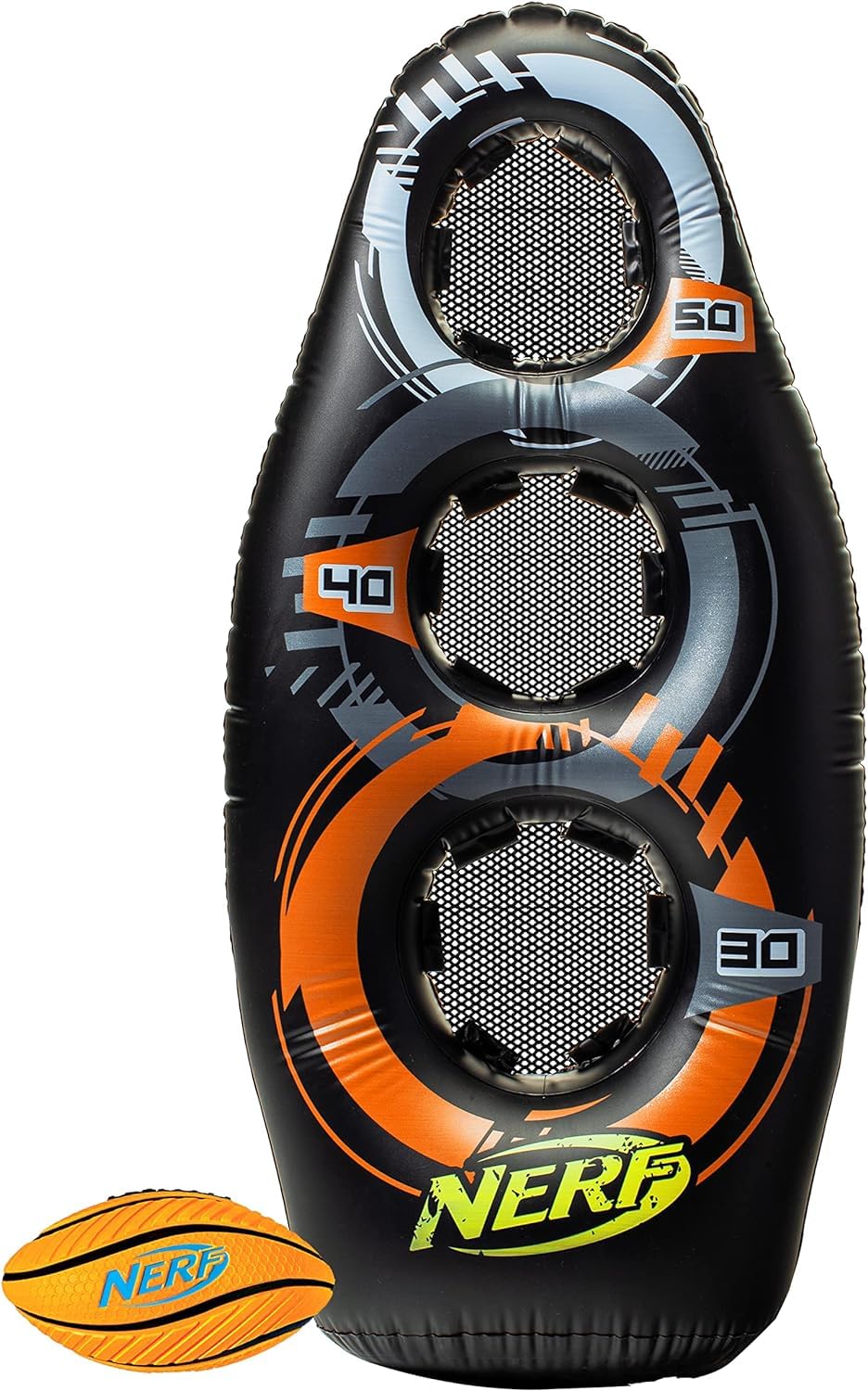 NERF inflatable target with three holes to help improve throwing accuracy.