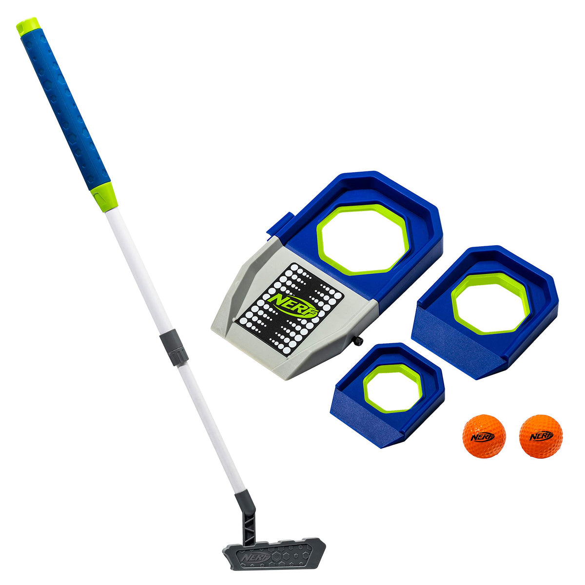 NERF Trick Shot Golf Set adjustable putter for precise kid-friendly strokes.