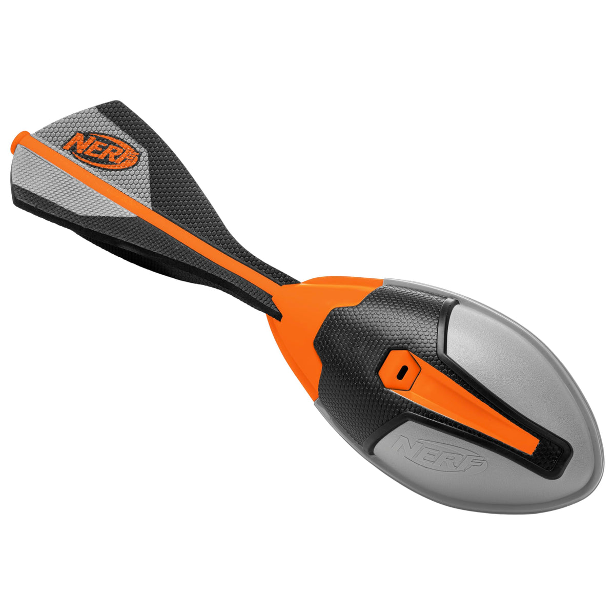 Nerf Vortex Ultimate Grip foam football in flight showing long-distance throw potential.
