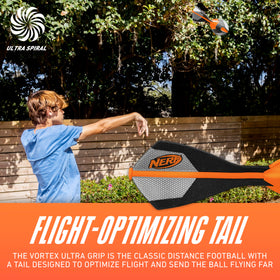 Nerf Vortex Ultimate Grip with whistle in flight for audible distance cue.