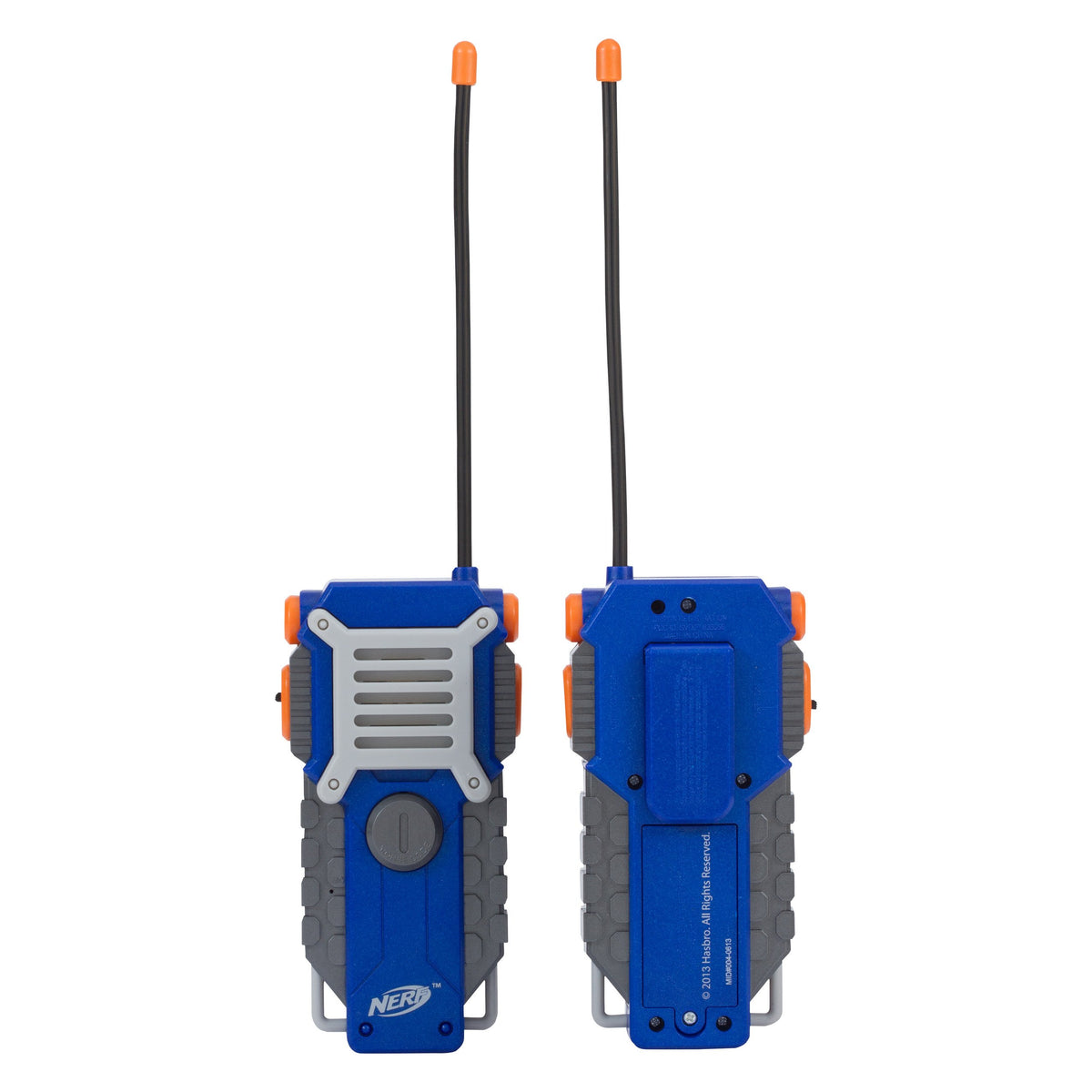 Nerf walkie talkie battery compartment gray blue orange easy battery swaps