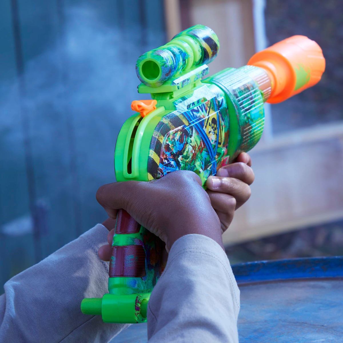 NERF Zombie Driller front view highlighting battle ready graffiti vibe