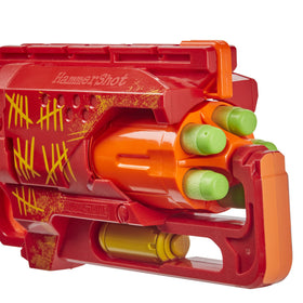 Nerf Zombie Strike Hammershot blaster red, includes five Nerf Elite darts