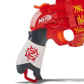 Nerf Zombie Strike Hammershot blaster red, drum loading in progress with darts