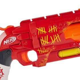 Nerf Zombie Strike Hammershot blaster red, hammer-action priming and firing