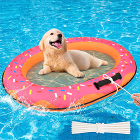 Nerien donut dog pool float showing size 35.4 by 25.6 inches for small to medium dogs