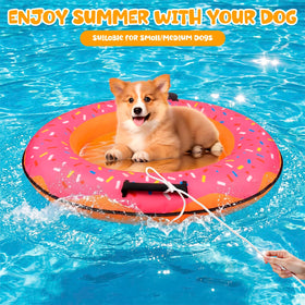 Nerien donut dog pool float in use at pool or lake for cooling fun