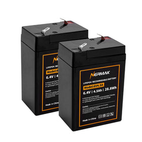 NERMAK 6V LiFePO4 battery pack two-pack powering emergency lights and ride-on toys