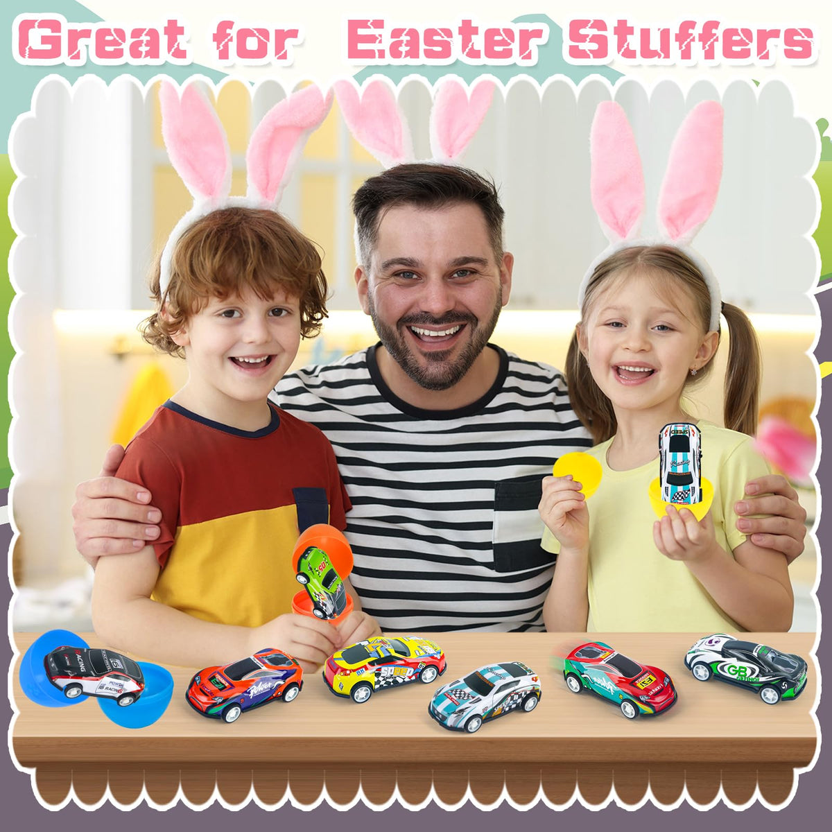 Boys and toddlers enjoy the pull-back cars and quick races.